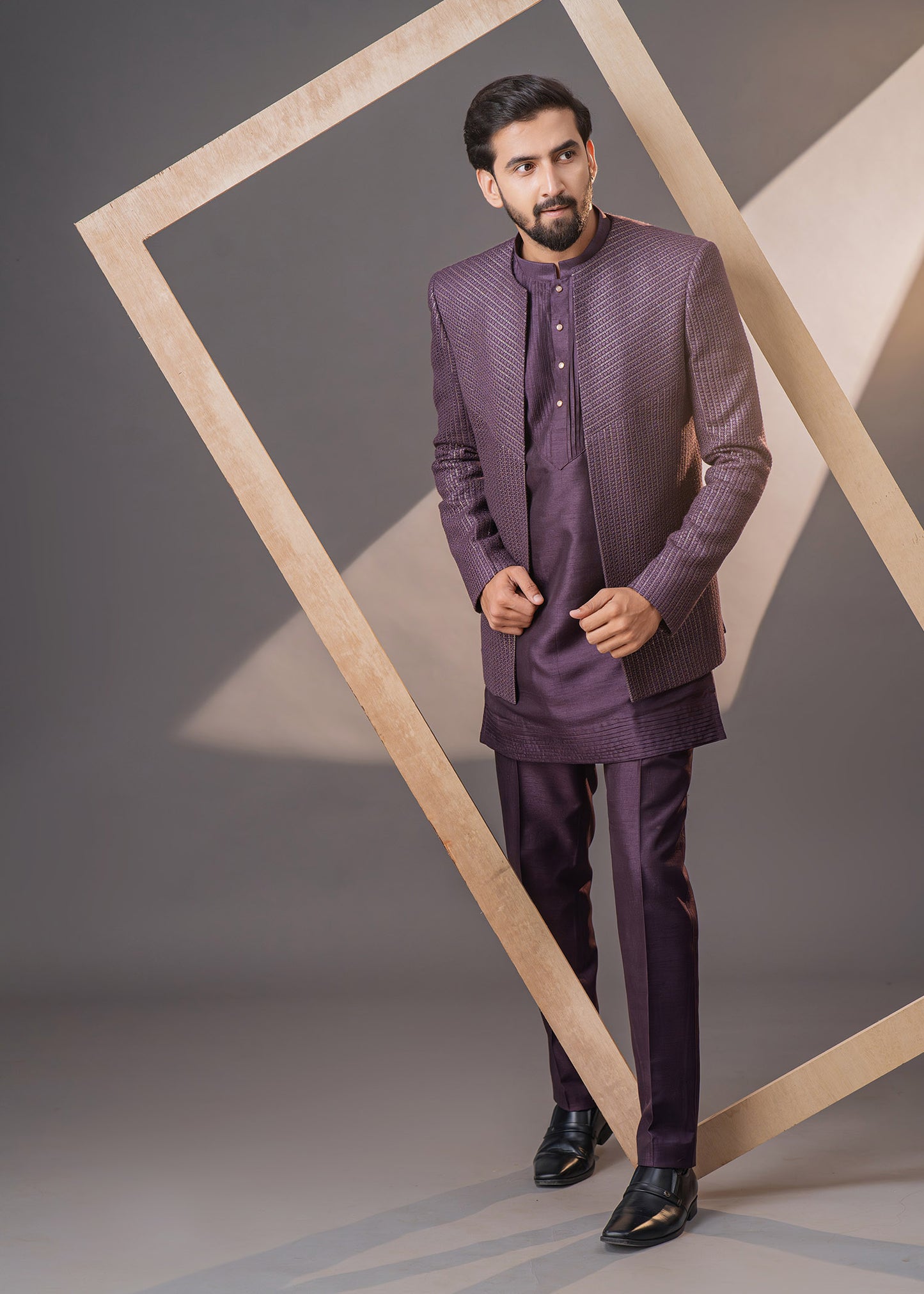 Deep purple jacket embellished Indo Western - Glaze
