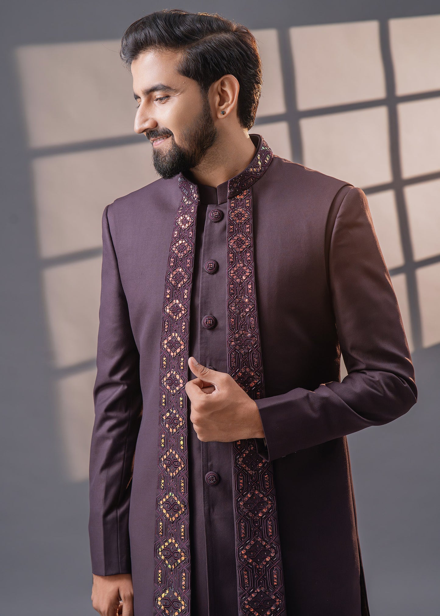 Hand Embroidered Wine Shrug Indo western - Sunray