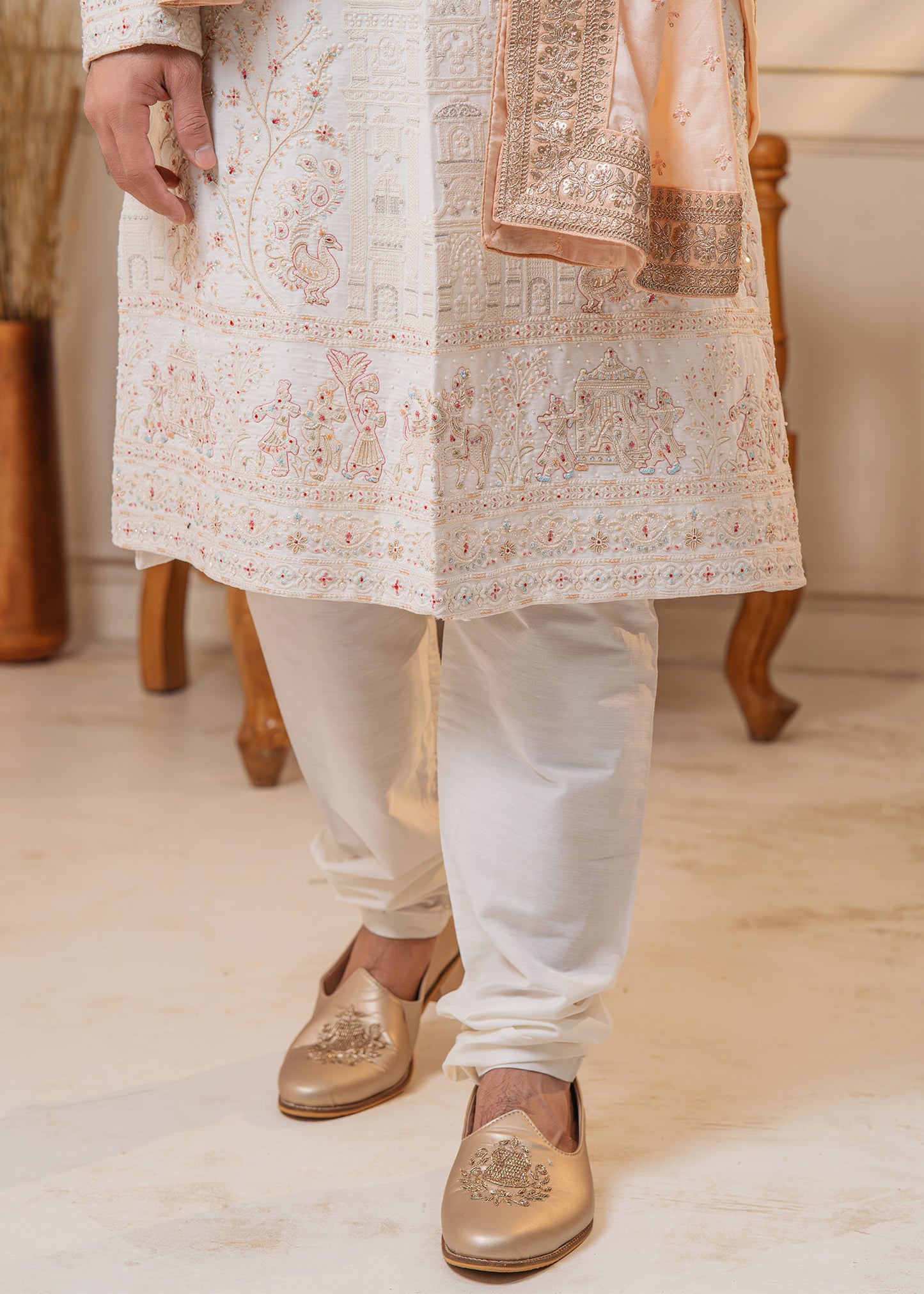 Ivory Sherwani with bead and cutdana work - Madhur