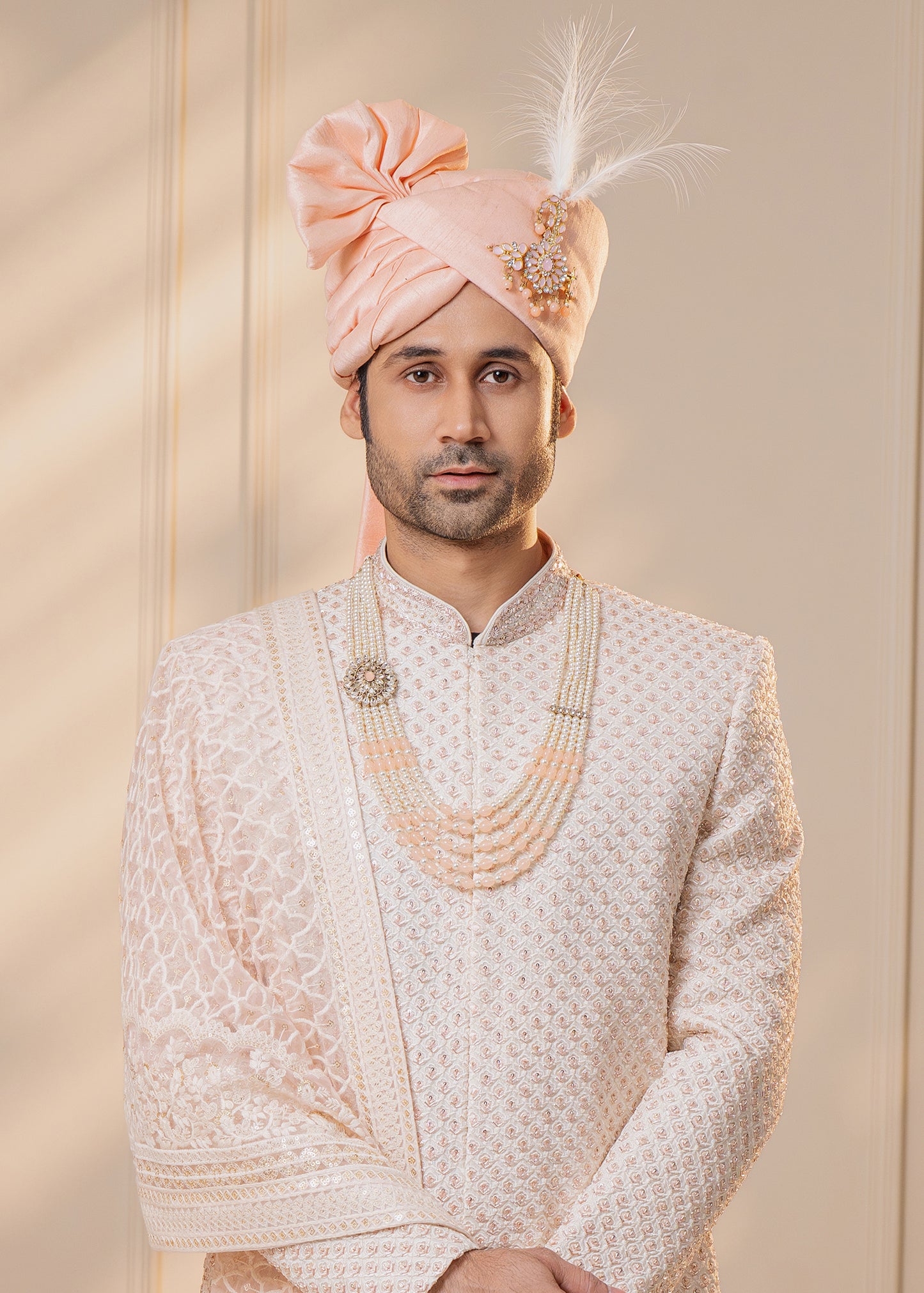 Off White Sherwani with rose gold work - Preet