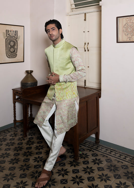 Handpaint Pastel Green Koti Kurta Set - Breeze