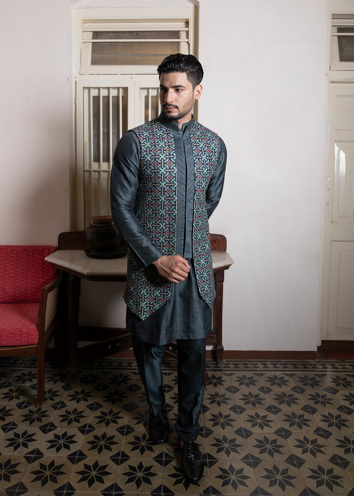 Ocean Blue Layered Long Koti Kurta Set - Atlantis