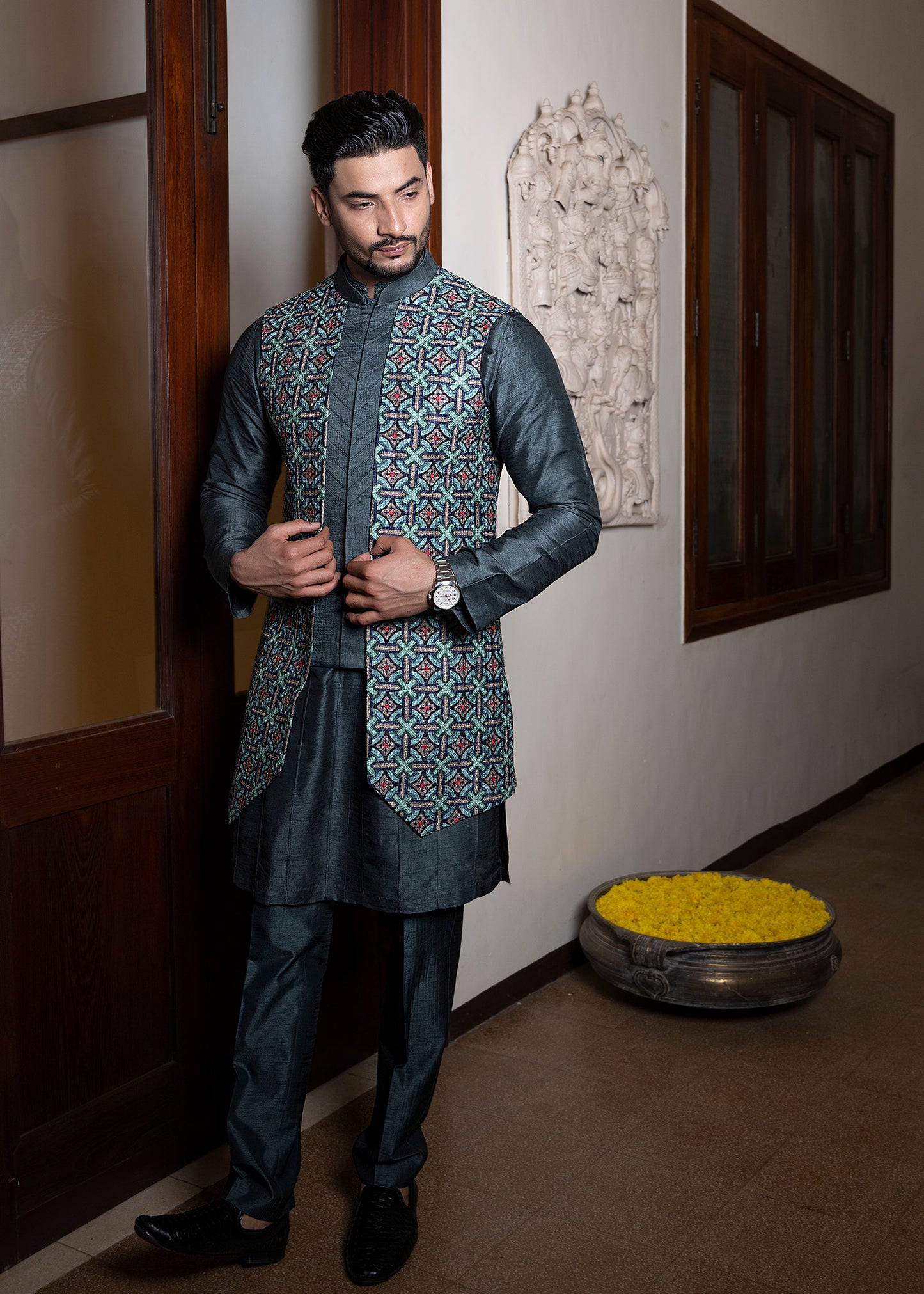 Ocean Blue Layered Long Koti Kurta Set - Atlantis