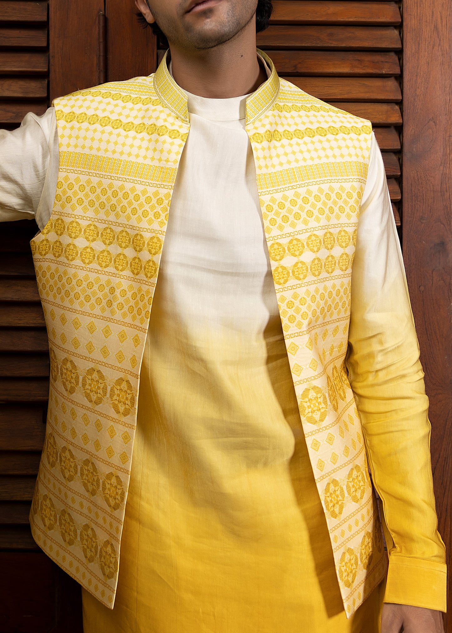 Yellow Ombre Open Koti Kurta Set - Daybreak