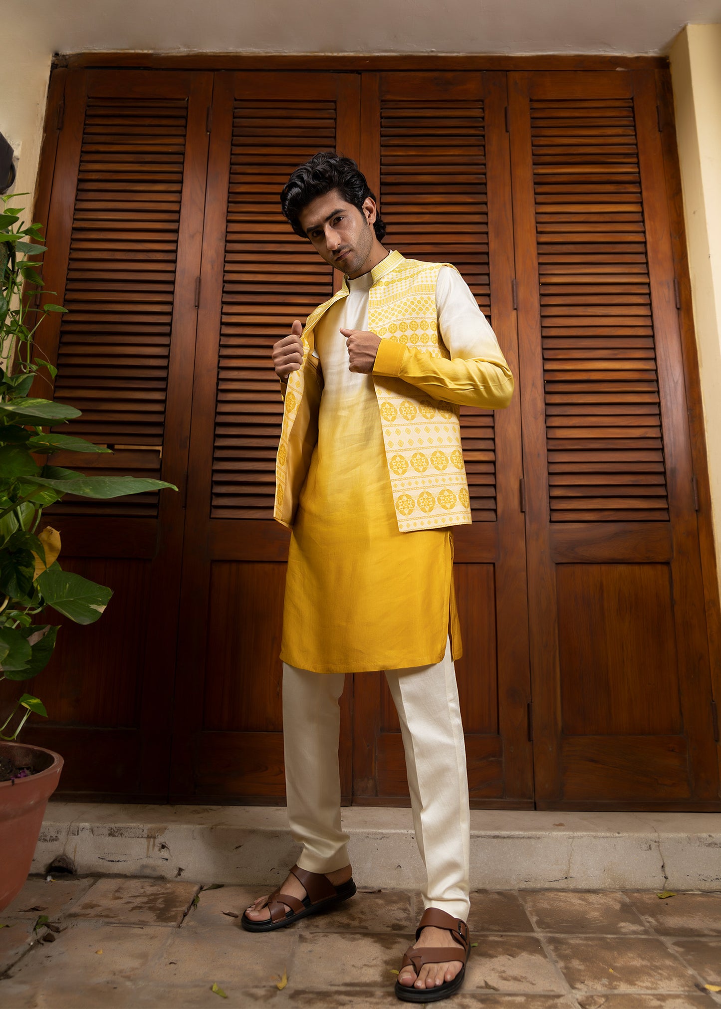 Yellow Ombre Open Koti Kurta Set - Daybreak