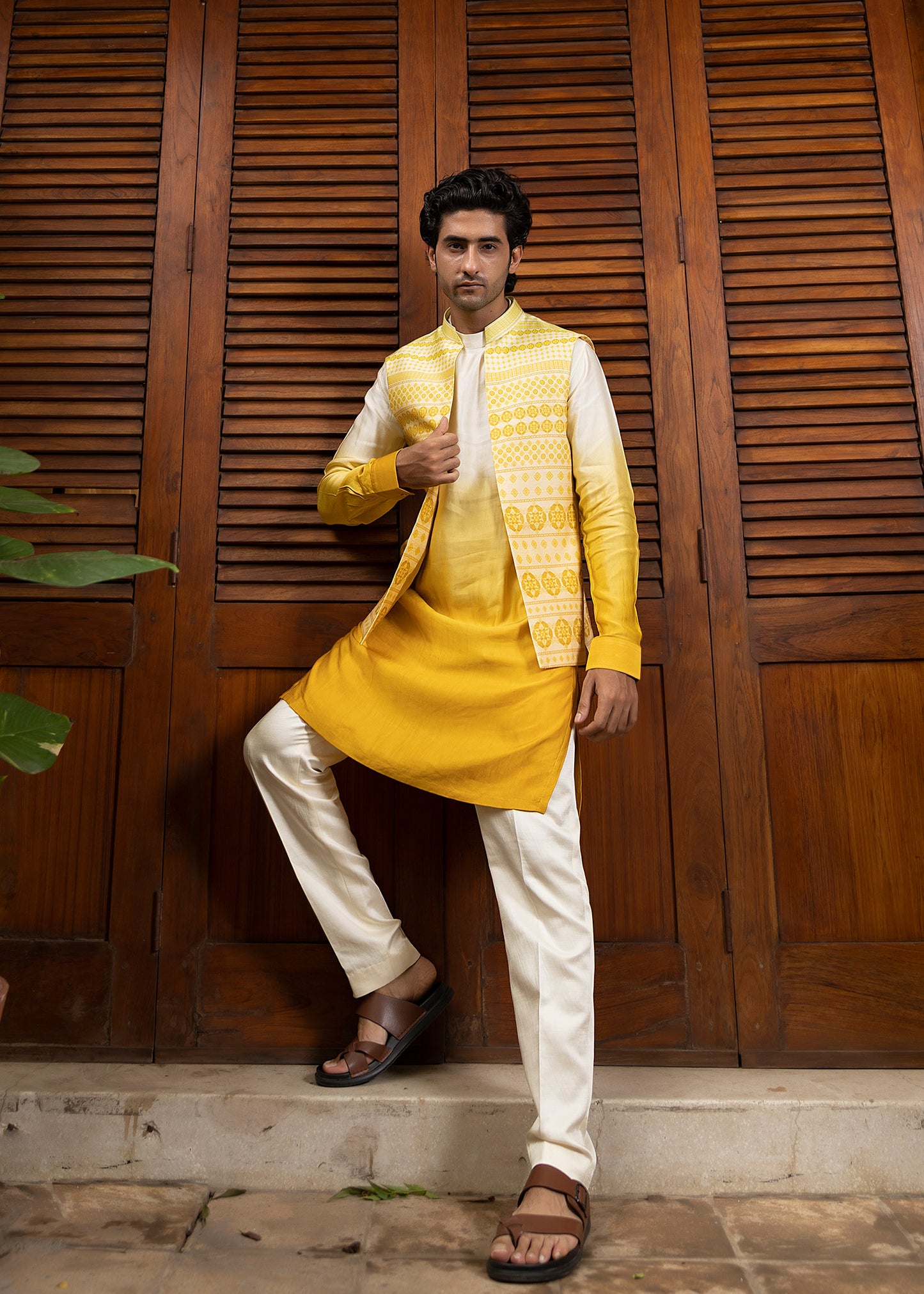 Yellow Ombre Open Koti Kurta Set - Daybreak