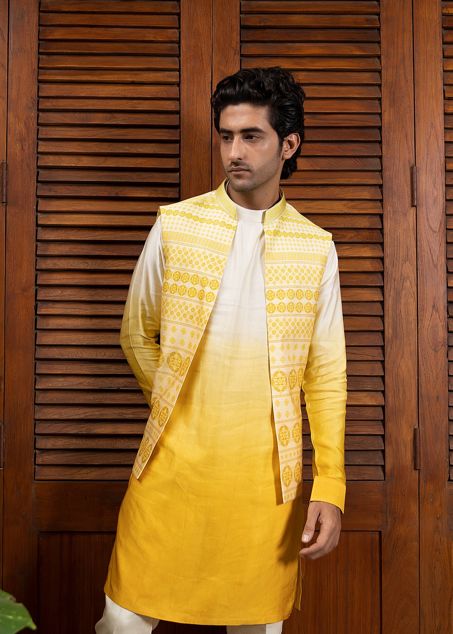 Yellow Ombre Open Koti Kurta Set - Daybreak