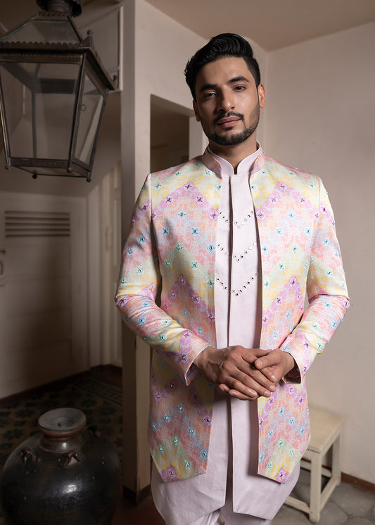 Multicolor Pastel Mirror Work Jacket Set - Pompeii