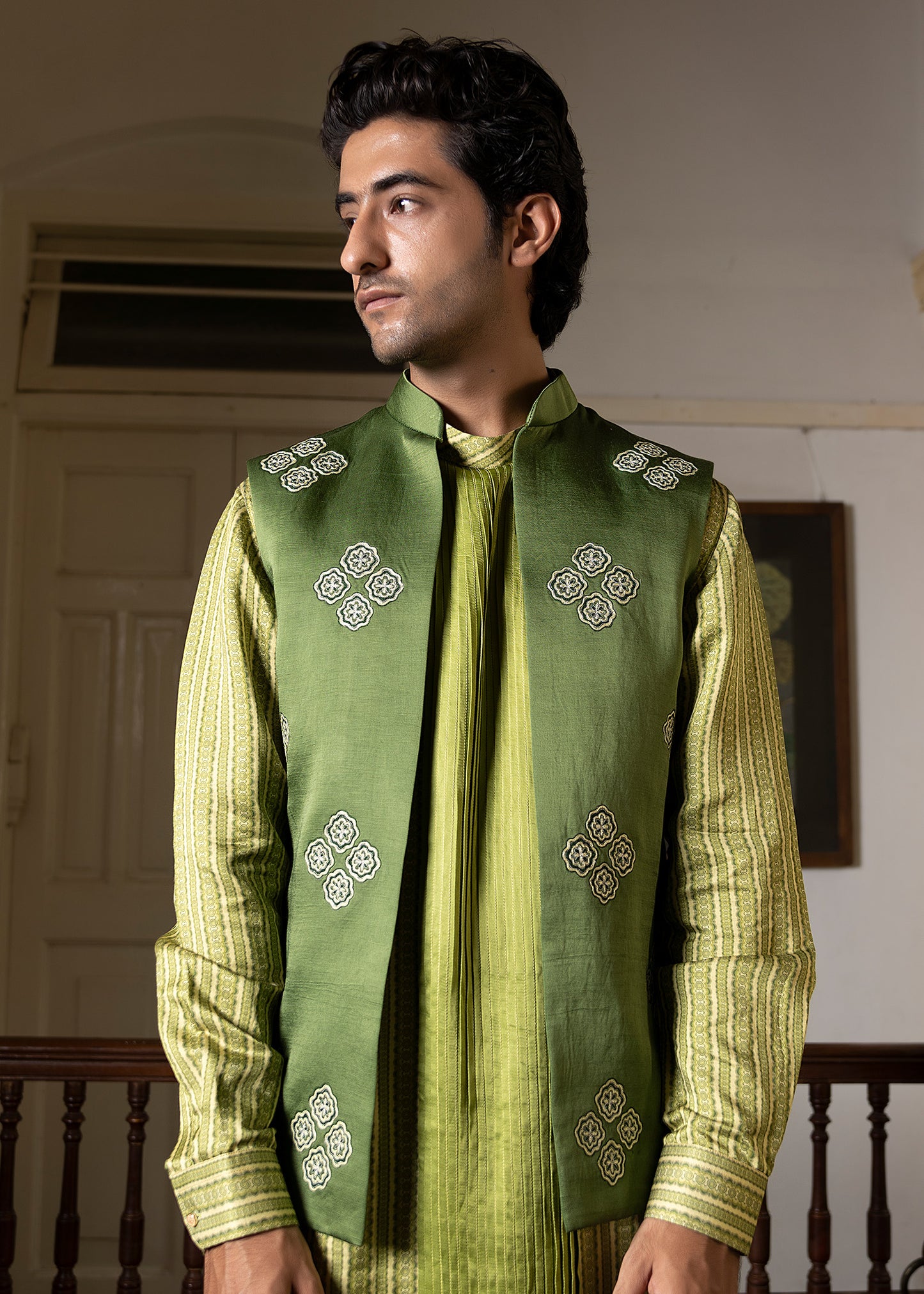 Citrus Green Dori Work Koti Kurta Set - Canopy