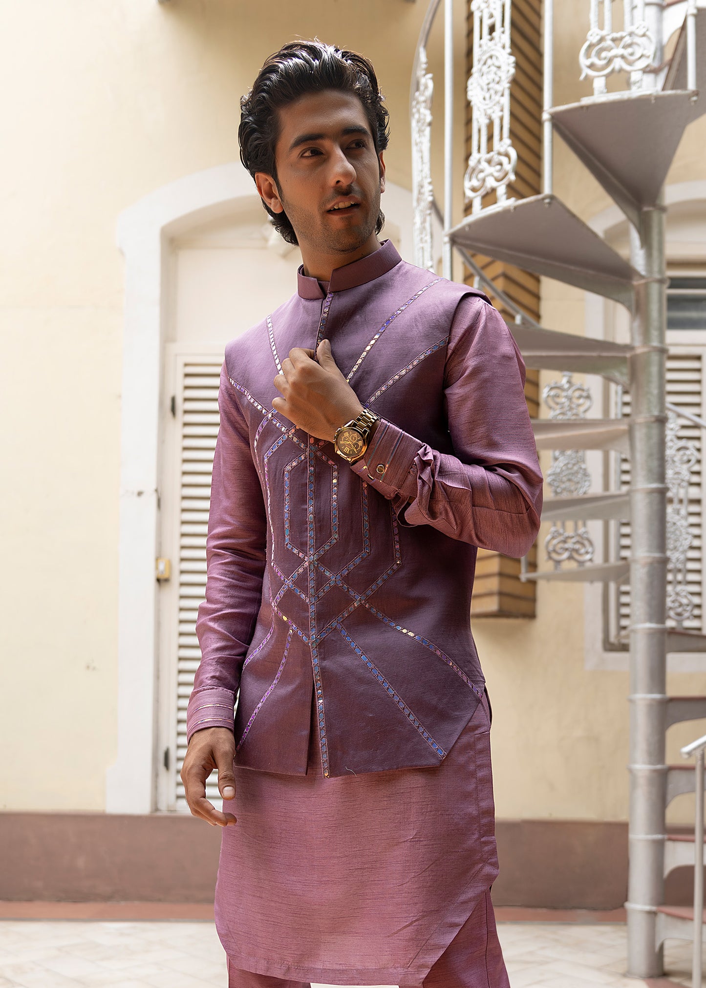 English Purple Long Koti Kurta Set - Starlight
