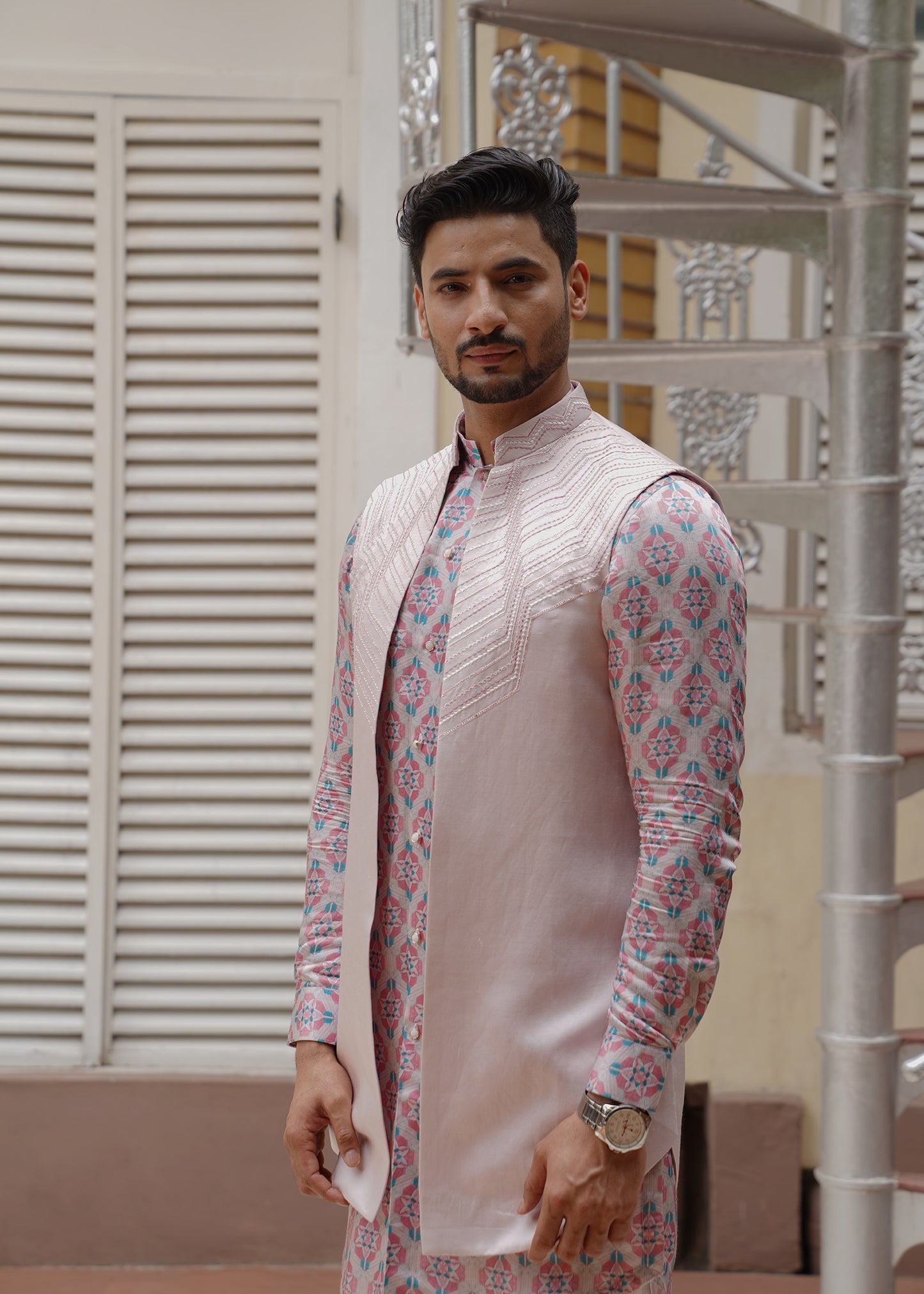 Pastel Pink Embroidered Koti Kurta Set - Pinkcity