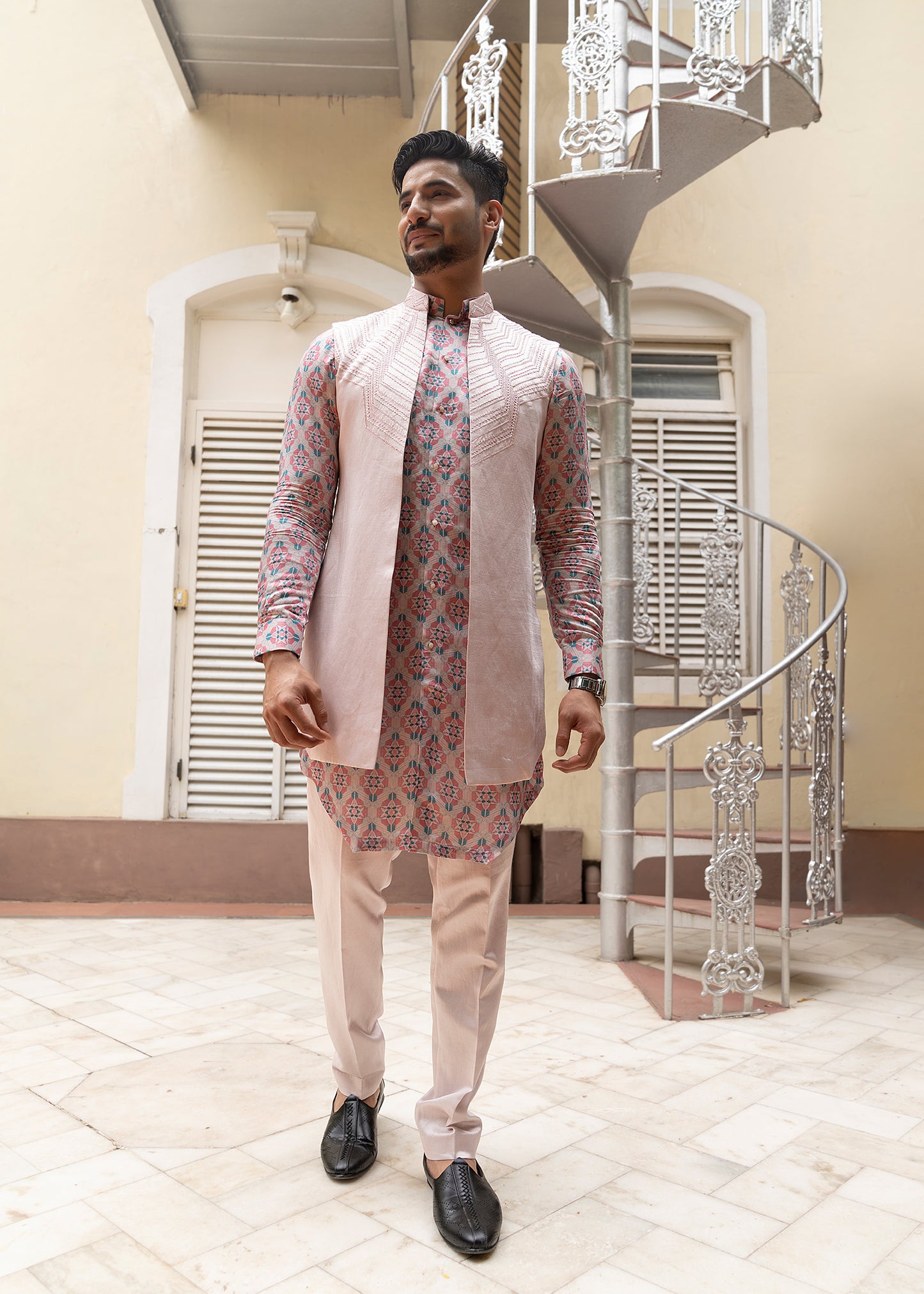 Pastel Pink Embroidered Koti Kurta Set - Pinkcity