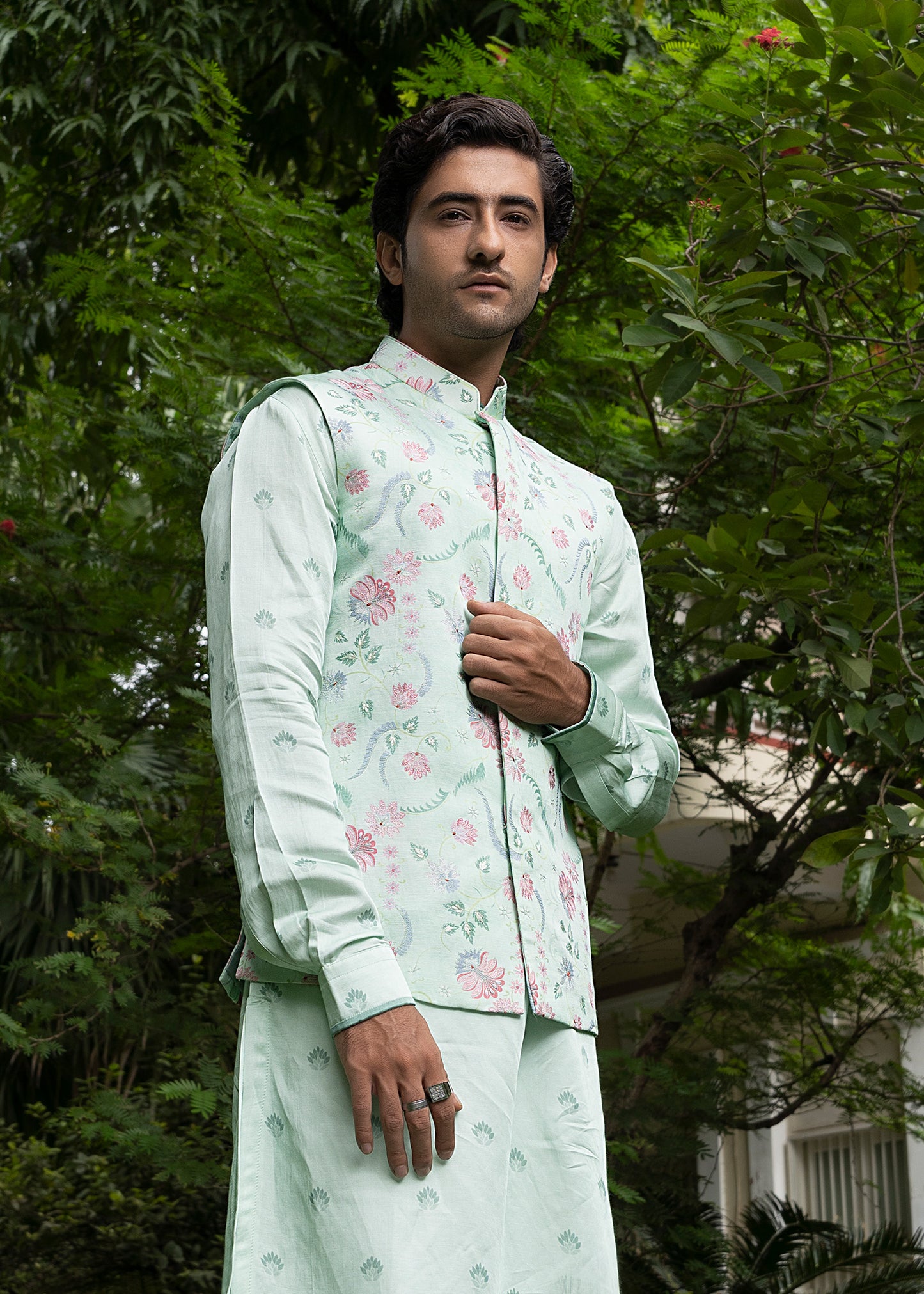 Aqua blue koti kurta set - Oas Baag