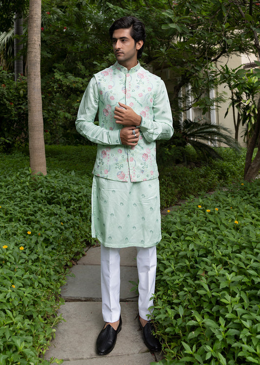 Aqua blue koti kurta set - Oas Baag