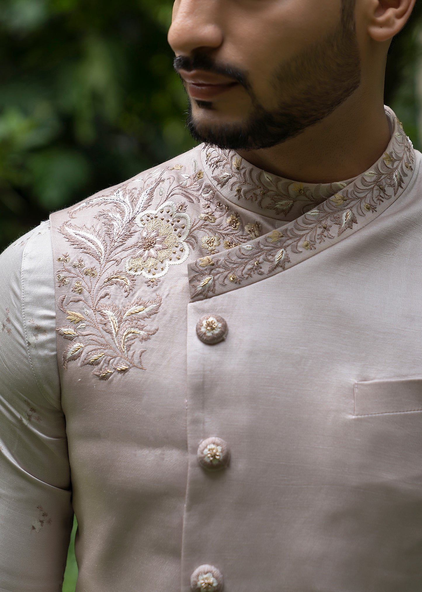 Rosegold Embroidered Koti Kurta Set - Gulshan