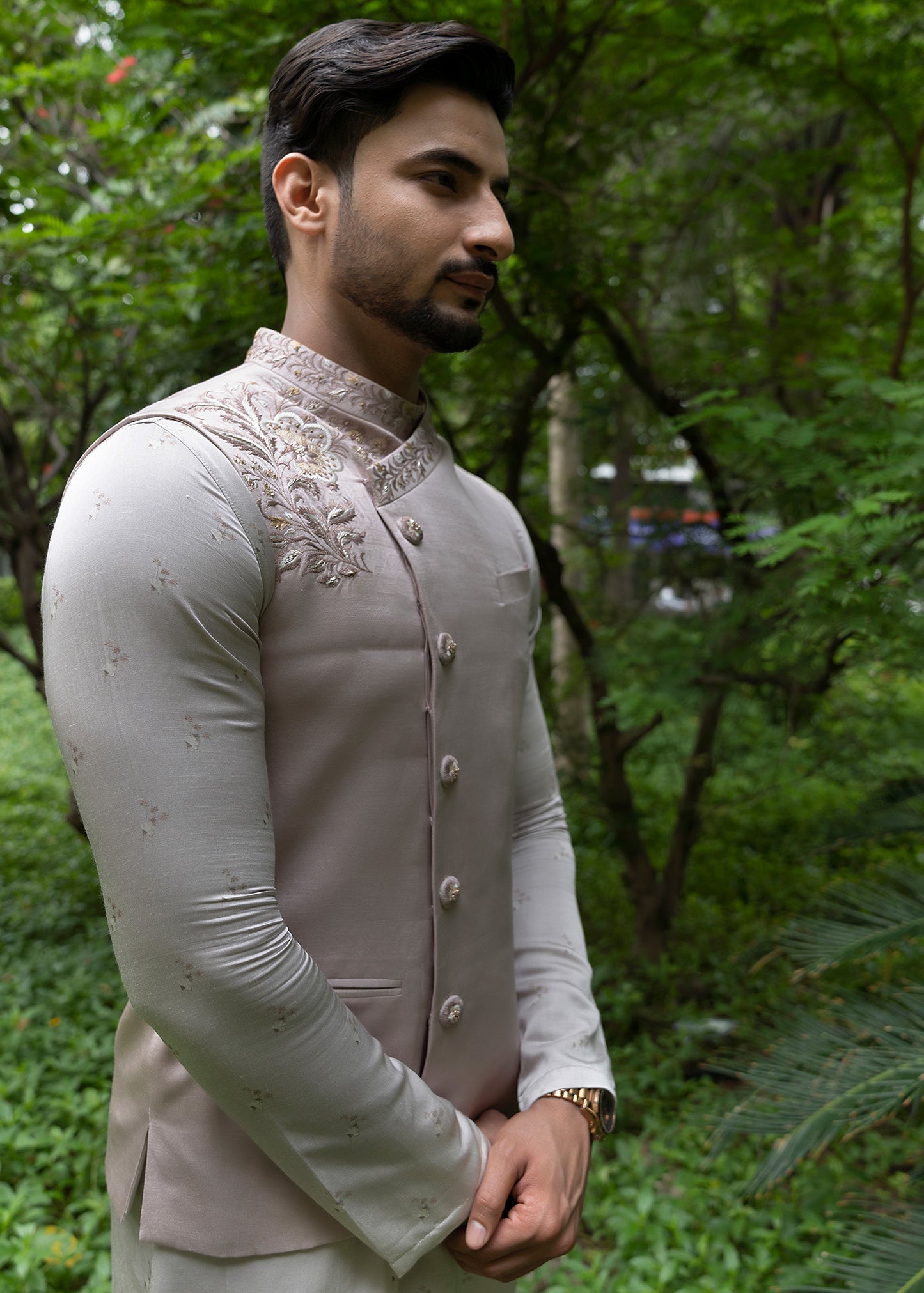 Rosegold Embroidered Koti Kurta Set - Gulshan