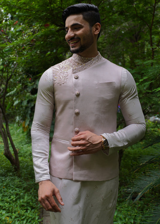 Rosegold Embroidered Koti Kurta Set - Gulshan