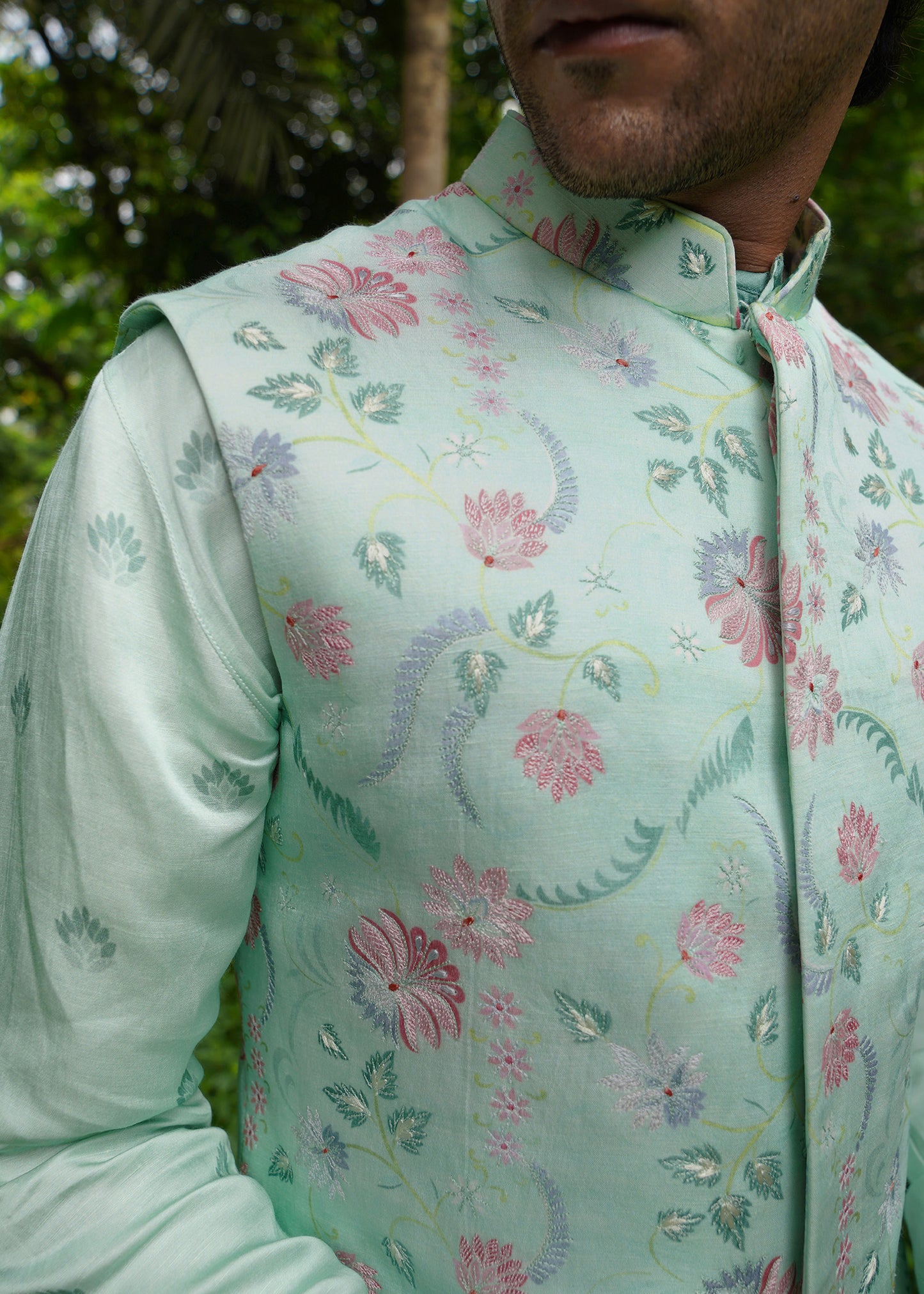 Aqua blue koti kurta set - Oas Baag