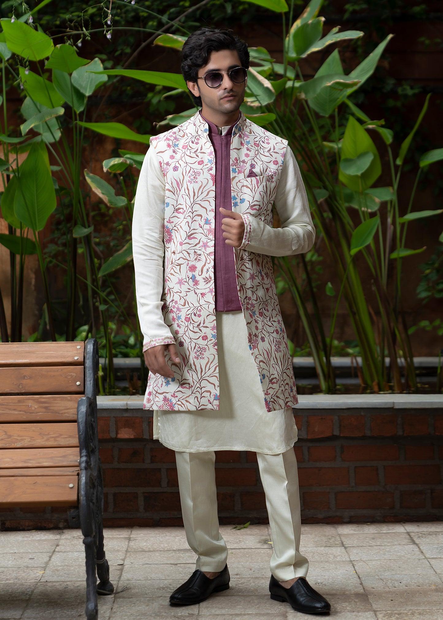 Ivory Double Layered Koti Kurta Set - Parag