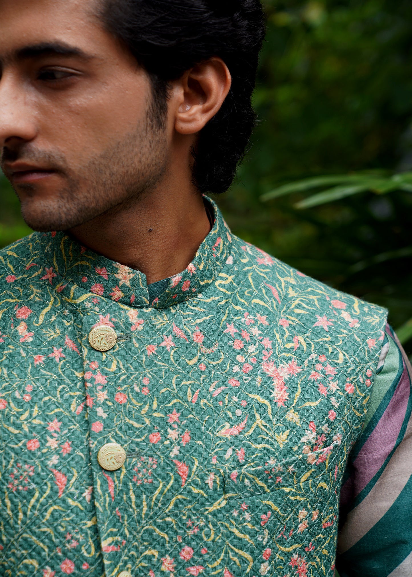 Forest Green Asymmetrical Koti Kurta Set - Ankur