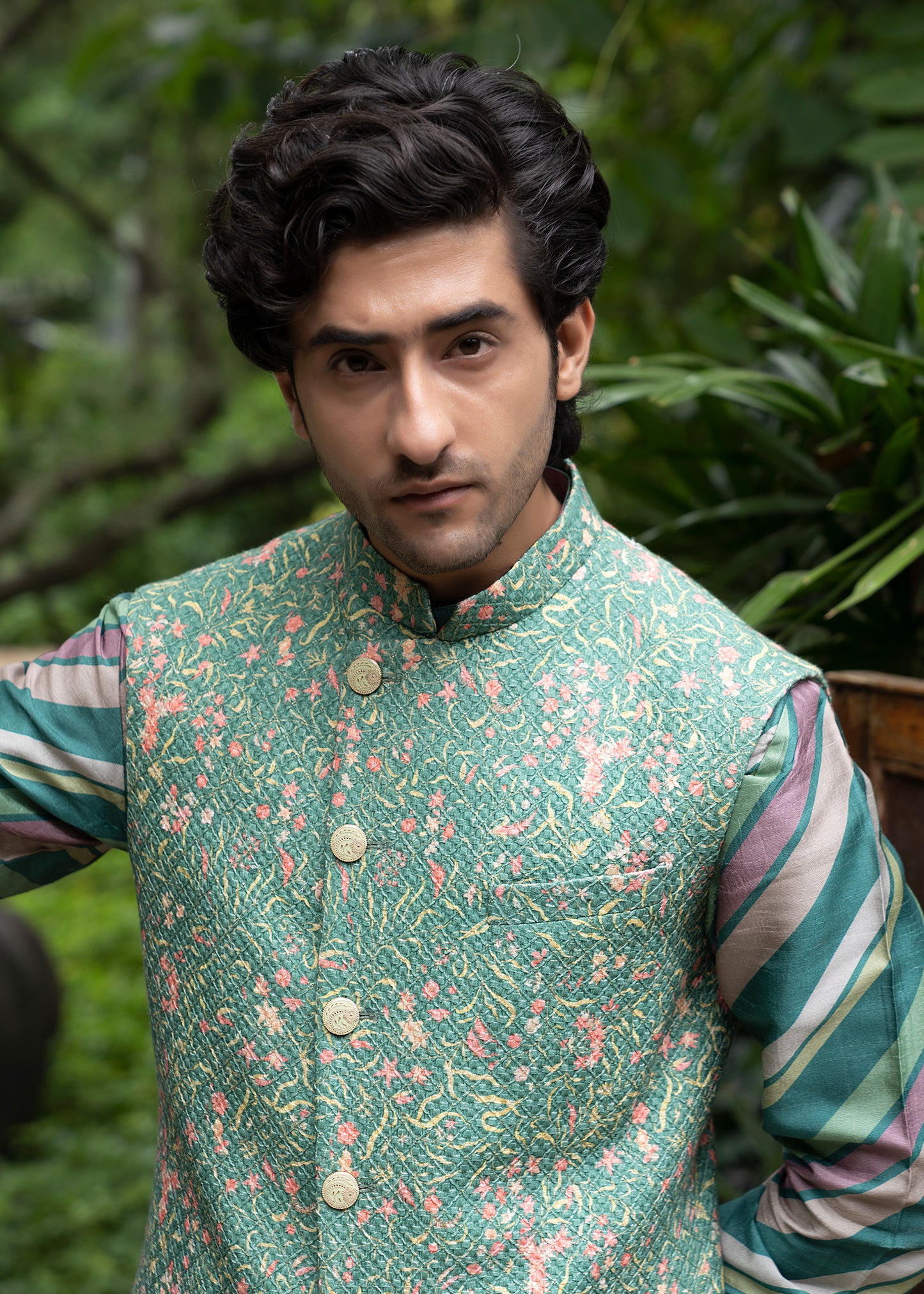 Forest Green Asymmetrical Koti Kurta Set - Ankur