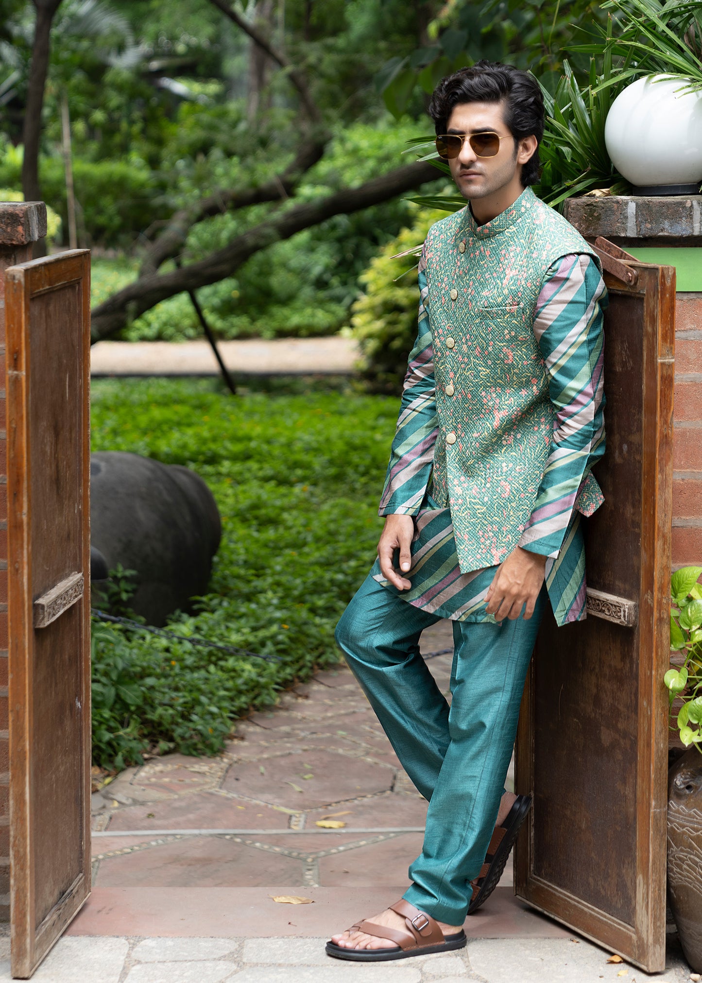 Forest Green Asymmetrical Koti Kurta Set - Ankur