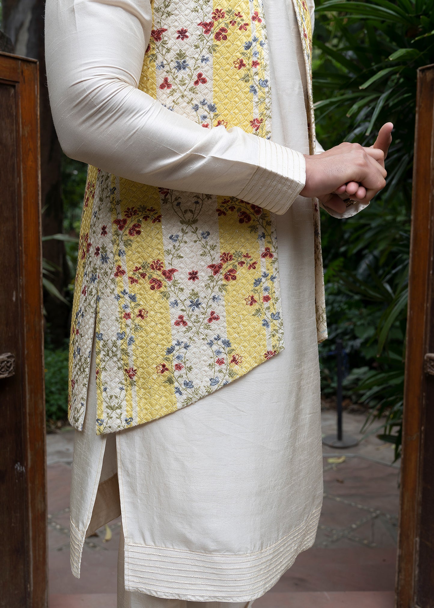 Sunshine yellow long cutaway jacket set - Amaltas
