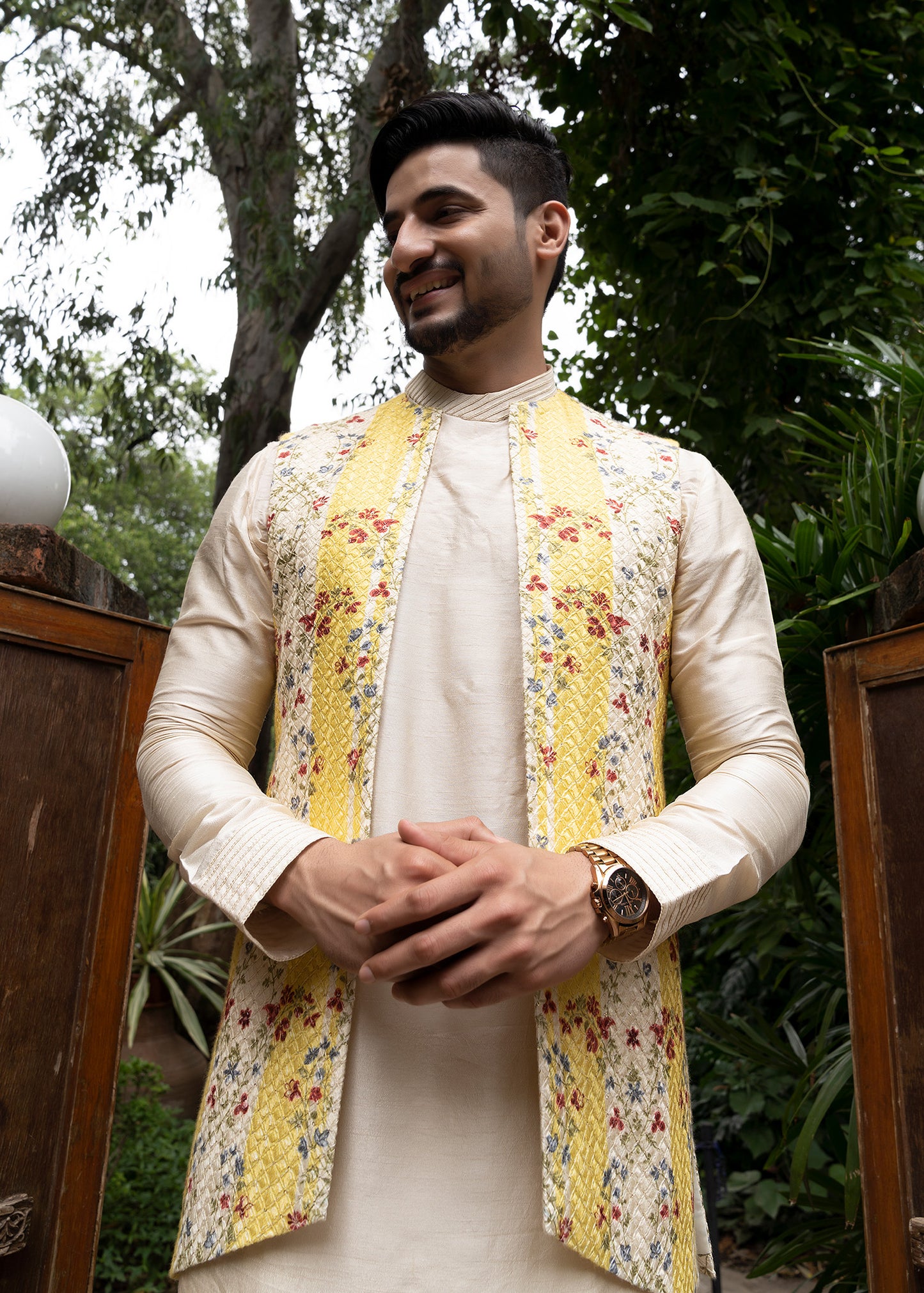 Sunshine yellow long cutaway jacket set - Amaltas