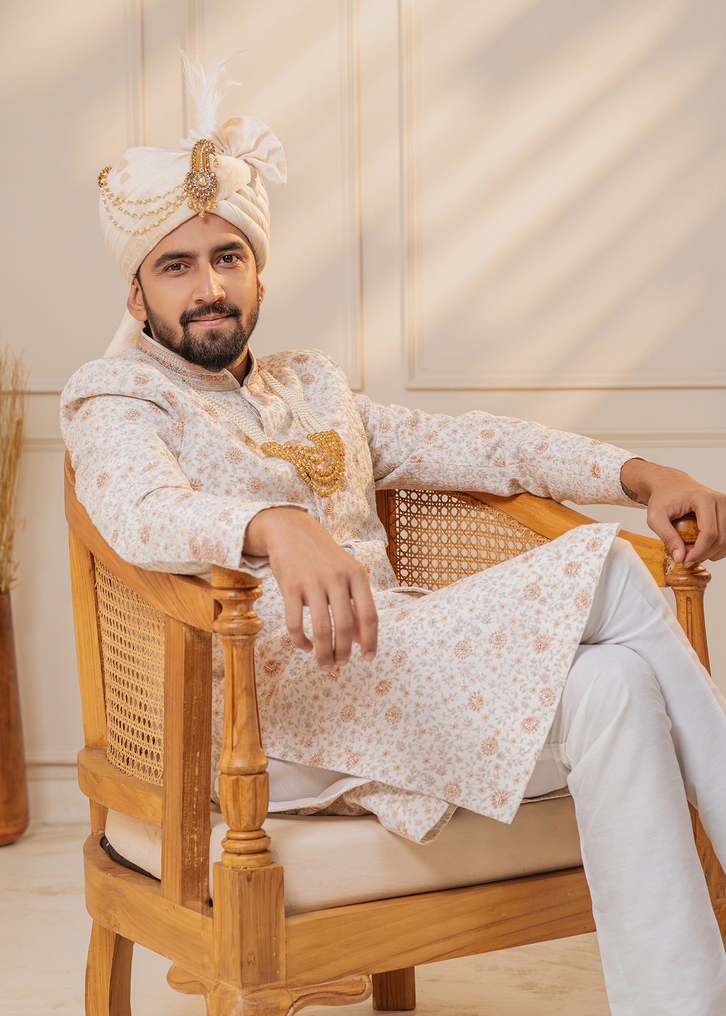 Off White Sherwani set with Handwork - Pranay