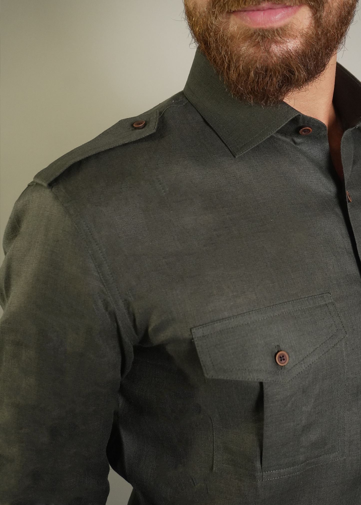 linen green shirt with pockets