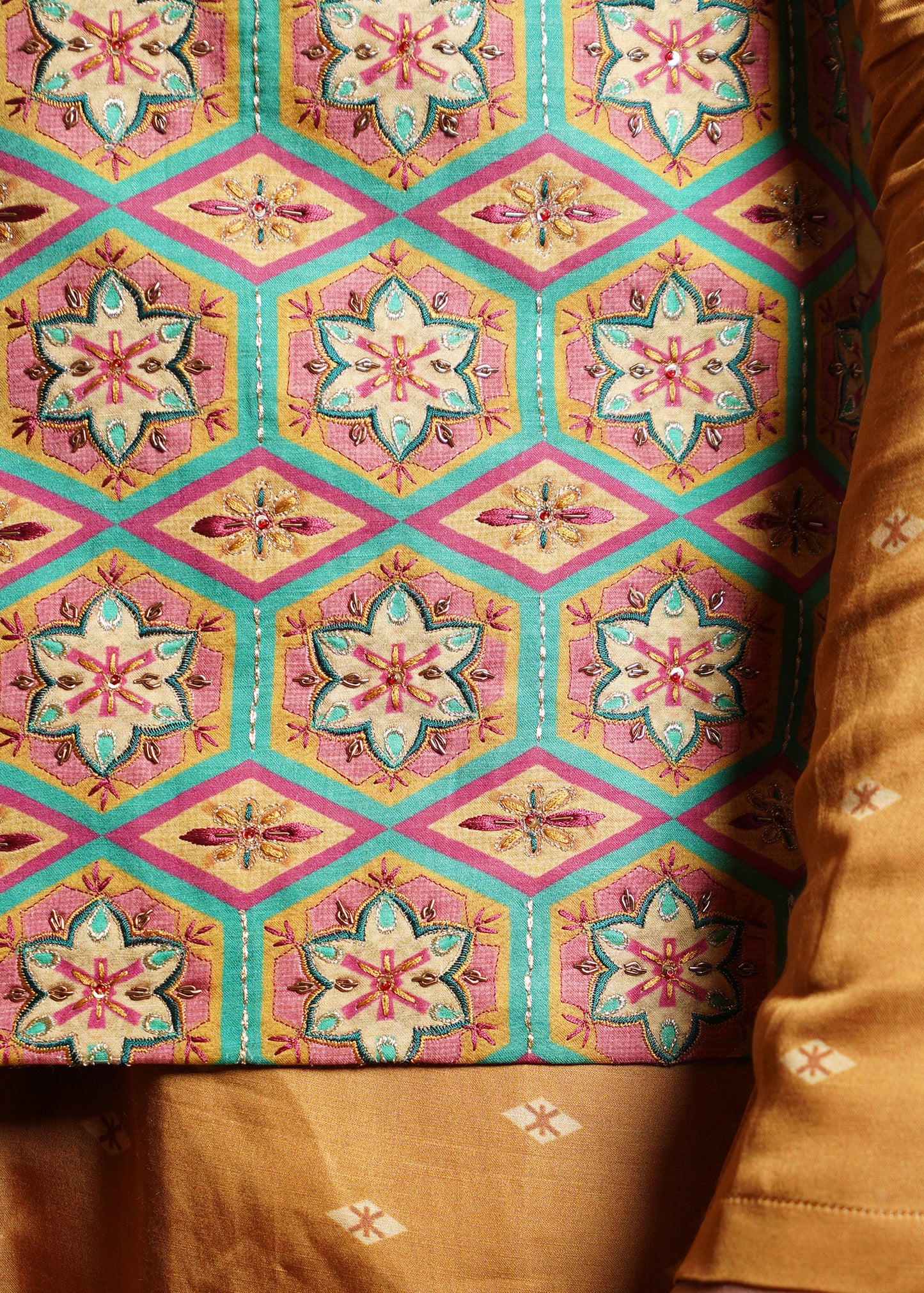 Embroidered Mustard Koti Kurta Set - Royal Rays