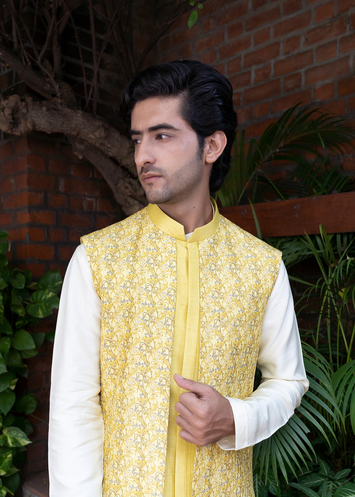 Yellow Knotwork Long Koti Kurta Set - Arun